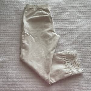 Size 12 Ann Taylor White Crop Ankle Pants with Eyelet Lace Hem